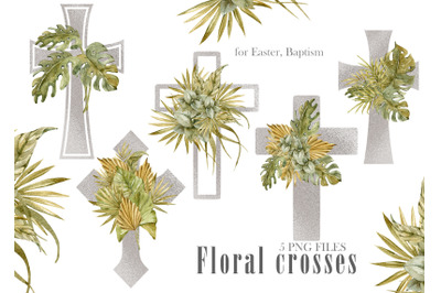 Watercolor floral Easter crosses clipart / sublimation / png file