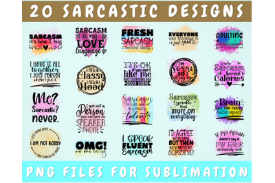 Sarcastic Sublimation Designs Bundle, 20 Designs, Sarcastic PNG Files