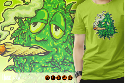 Weed Mascot smoking leaf marijuana Cartoon