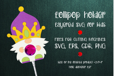Mardi Gras King Gnome-Lollipop Holder SVG