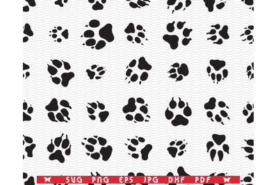 SVG Dog Traces, Paws, Black Seamless pattern, Digital clipart