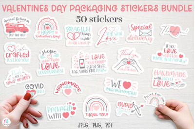Valentines Day Packaging stickers Bundle. 50 stickers.