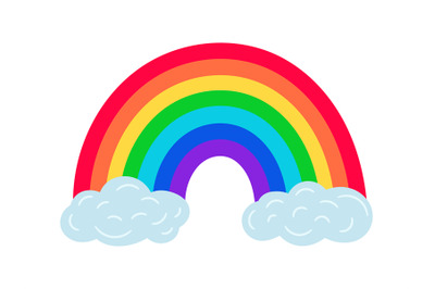 Rainbow on clouds. Vector rainbows arch cloud ends icon illustration o