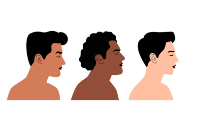 Persons of different nationalities in profile. Cartoon face portrait o