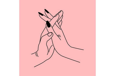 Romantic touch of hands. Cartoon concept of love and tenderness, holdi