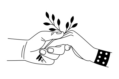 Caring touch of palms. Cartoon two hands connecting with love, symbol