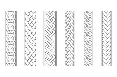 Braid borders. Abstract braids border set, religious knitted seamless