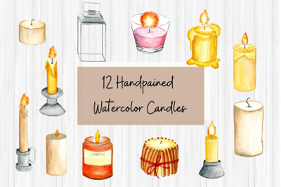 Collection of watercolor candles, Vintage candle clipart