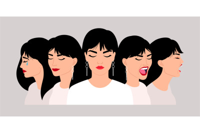 Caucasian woman emotions. Girls expressions profile image, lady angry