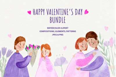 Happy Valentine&#039;s Day bundle, couple clipart