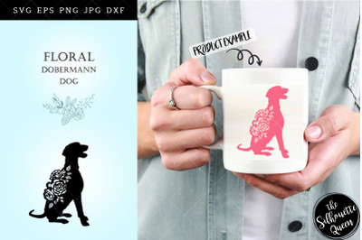 Floral Dobermann Dog svg file for cricut, for silhouette, cut eps