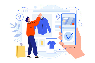 Man select clothes and buy, online paying