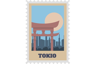 Tokio postal stamp with sight label vintage