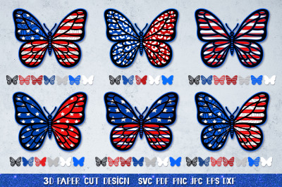 3D Patriotic Butterfly SVG,Butterfly Papercut,3D Butterfly