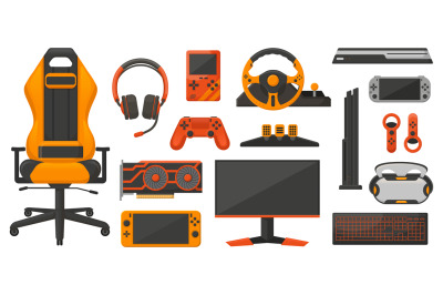 Video gaming equipment, joysticks, gaming chair, console and headphone