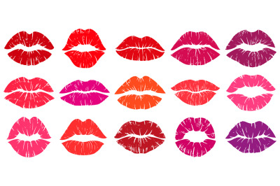 Woman lips red lipstick kiss prints, lip kisses elements. Female lips