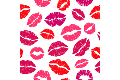 Women red lipstick romantic kiss seamless pattern. Female red lipstick