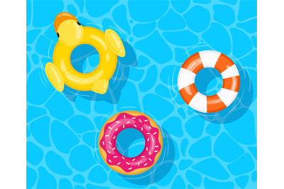 Cartoon pool swimming circles, floating rubber swim rings. Summer wate