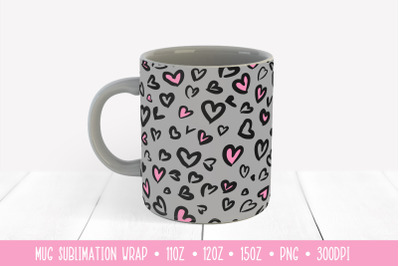 Valentine Leopard Mug Sublimation Design. Heart Mug Wrap