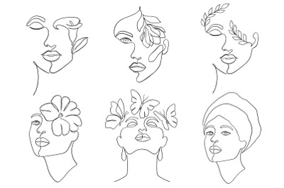 Women faces in line art style.&nbsp;
