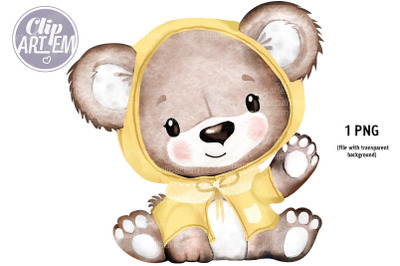 Cute Yellow Brown Bear watercolor unisex  watercolor PNG clip art