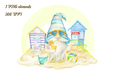 Watercolor Summer Gnomes Clipart, Beach Gnomes PNG, birthday clipart,
