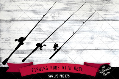 Fishing Rods with Reel Silhouette Vector