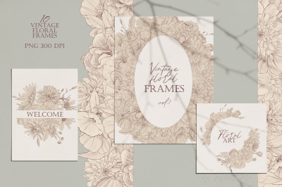 Vintage Floral Frames. Floral Arrangements. Sublimation PNG.