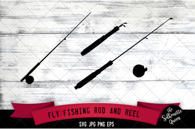 Fly Fishing Rod with Reel Silhouette Vector