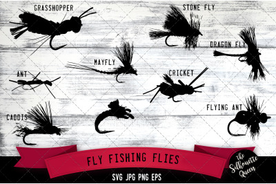 Fly Fishing Flies Silhouette Vector