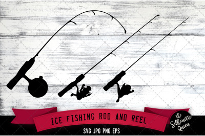 Ice Fishing Rod and Reel Silhouette Vector