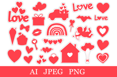 Valentine&amp;&23;039;s Stickers Printable bundle. Silhouette stickers