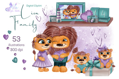 Lion family (Digital ClipArt)