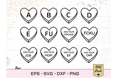 ABCDEFU svg candy hearts | ABCDE FU outline svg