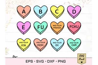 ABCDEFU svg candy hearts | ABCDE FU svg colored