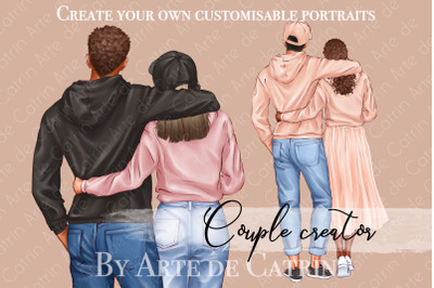 Couple Creator, Valentine Day Clipart, Couple in Hoodie, Customizable