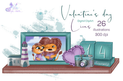 Valentine&#039;s day Lions (Digital ClipArt)