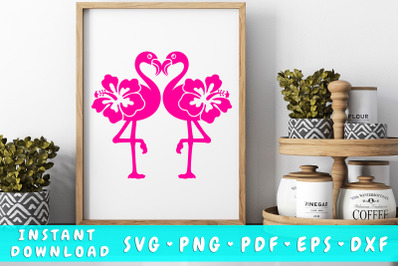 Flamingo couple with hibiscus SVG