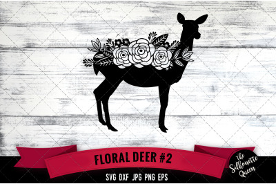 Floral Deer 2 Vector Silhouette File