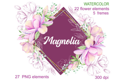 Watercolor Magnolia, magnolia clipart, floral clip art, Wedding invita
