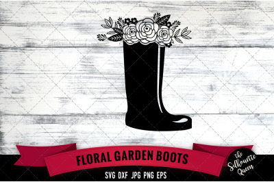 Floral Gardening Boots Vector Silhouette File