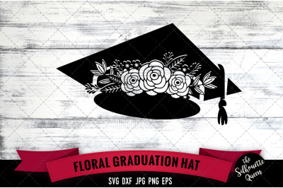 Floral Graduation Hat Vector Silhouette File