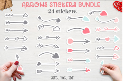 Arrows Printable Stickers Bundle. 24 designs. PNG, JPEG, PDF.