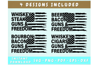 Guns and Freedom SVG Bundle, 4 Designs, Distressed Flag SVG