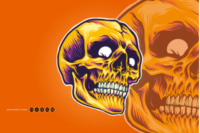 Cracked golden skull head psychedelic Illustrations