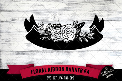 Floral Ribbon 4 Vector Silhouette File