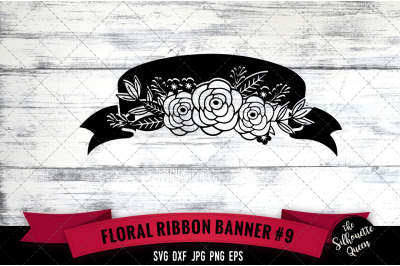 Floral Ribbon 9 Vector Silhouette File