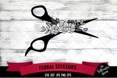 Floral Scissors Vector Silhouette File