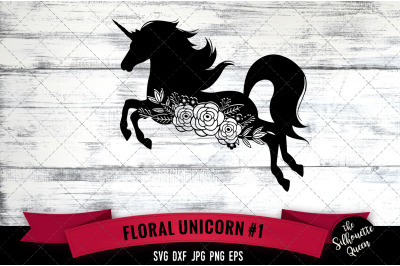 Floral Unicorn 1 Vector Silhouette File