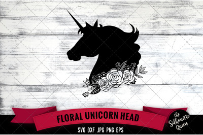 Floral Unicorn head 3 Vector Silhouette File